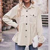 abordables Blusas Sencillas-Mujer Camisa casual Camisa de Pana Abotonar la camisa Blusa Bolsillo Botones Color sólido Plano Vacaciones Vintage Moda Manga Larga Cuello Vuelto Tops regulares Diario Festivos Noche Negro Blanco