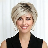 baratos peruca mais velha-Peruca pixie loira elegante para mulheres - corte curto moderno com textura sutil.