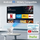 abordables Proyectores-LCD Proyector Mando a Distancia Proyector WiFi Bluetooth 4K 170 lm Androide Compatible con iOS y Android HDMI USB Salida de audio