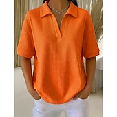 Damskie Podkoszulek Koszulki polo Koszulki Swetry w wafelkowatej dzianinie Równina Moda Elegancki Podstawowy Krótki rękaw Kołnierzyk koszuli Zwykłe topy Codzienny Wyjściowe Weekend Niebieski Czarny
