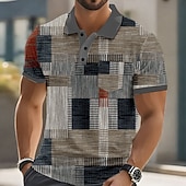  Homme Bloc de Couleur Polo Manche Courte Polos Chemises à Col Occasionnel Extérieur Athleisure Tenue quotidienne Impression 3D Boutons Été Bleu Violet Marron