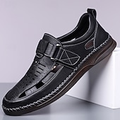 abordables Sandalias casuales-Zapatos casuales de piel sintética para hombre: parte superior perforada transpirable, comodidad sin cordones, estilo veraniego ligero, perfectos para salidas informales, uso diario y entornos de oficina relajados.