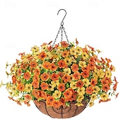 economico Fiore finti-Fiori artificiali pendenti con cestino, piante finte pendenti con fiori di seta artificiali resistenti ai raggi UV per esterni e interni, primavera estate, portico, patio, balcone, giardino,