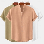 billige Klassisk-Herre Linskjorte Sommerskjorte Uformell skjorte Skjorte med bandkrage عادي Avslappet Strand Svart+Grå+Grønn Svart+Hvit+Grå svart+hvit+grønn svart+khaki+grønn Kortermet Høy krage Vår sommer Sommer Klær