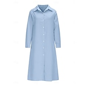 abordables Robe Simple-Femmes Robe Midi Robe Chemise Robe Décontractée Robe trapèze Robe en faux lin Mode Basique Moderne Quotidien Vacances Sortir Coupe régulière Uni manche longue Col de chemise Bleu Noir Vin Orange