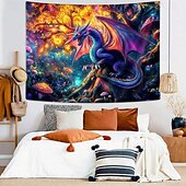 cheap Wall Tapestries-Fantasy Mythical Purple Dragon Magic Enchanted Forest Glowing Mushroom Psychedelic Art Large Wall Tapestry Hanging for Living Room Bedroom Dorm Home Decor Mural Backdrop