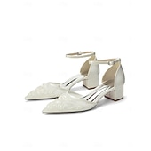 abordables Madre de la Novia/Novio-Zapatos de tacón de bloque azul marino para mujer con bordado de encaje y detalles de cuentas, elegantes zapatos para la madre de la novia para bodas en la ciudad, zapatos de tacón de punta para