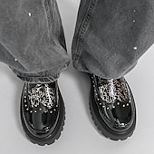 economico Scarpe Derby-Scarpe Oxford da uomo nere in vernice, stringate, con suola spessa, eleganti e formali, con borchie, perfette per matrimoni, feste, banchetti, spettacoli teatrali e occasioni serali di grande effetto.