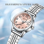 abordables Montres à quartz-Montre femme avec bracelet élastique en acier, montre à quartz facile à lire avec cadran rose et affichage de la date, bracelet extensible en acier inoxydable, cadeau idéal pour femme ou jeune fille,