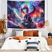 cheap Wall Tapestries-Fantasy Mythical Purple Dragon Magic Enchanted Forest Glowing Mushroom Psychedelic Art Large Wall Tapestry Hanging for Living Room Bedroom Dorm Home Decor Mural Backdrop