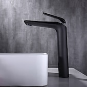 Недорогие Смесители для раковины в ванной-Классический однорычажный смеситель для раковины в ванной комнате с гальваническим покрытием, однорычажный, с одним отверстием, черного цвета.