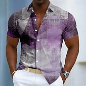  Per uomo Geometrico Colore sfumato Arte astratta Camicia Camicia con Bottoni Manica Corta Moda Casual Quotidiano All'aperto Vacanza Estate Primavera Collo ripiegato Stampa 3D Camicia tipo lino Blu