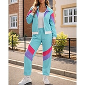 levne teplákové soupravy-Dámské Fotbalové léto Sportovní oblečení z 80. let Globální shoda Šňůrky Vydutý Barevné bloky sako Sportovní oblečení sada Léto Jaro Červená Modrá Cvičení v tělocvičně Běhání Běh Voděodoln