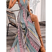 economico Vestiti-Stile Boho Retrò Vintage Boho Lunghezza lunga Vestito Senza maniche Stile Boho Scollo a V Costume Per donna Mascherata Festival Musicale Festa a tema retrò Adulti Vestito Estate