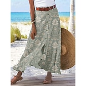 お買い得  カジュアルスカート-女性用 カジュアル ボヘミアン マキシ ミッドライズ スカート フラワー プリント スプリットエンド マイクロエラスティック ストリート お出かけ ブルー スカイブルー ブラウン グリーン 夏 ポリエステル