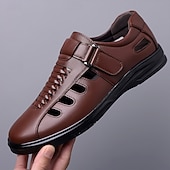 baratos Sandálias de Férias-Sapatos casuais masculinos marrons com fivela e recortes, confortáveis para caminhada, ideais para uso diário, viagens, dirigir, escritório, looks casuais de negócios, fins de semana e estilo elegante.
