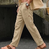 economico retrò-Per uomo Pantaloni di Lino Pantaloni Estivi Coulisse Elastico in vita Bottone laterale Semplice Confortevole Traspirante Lunghezza intera Casuale Quotidiano All'aperto Vacanza Classico Nero Bianco