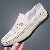 economico Scarpe Casual Slip-On-mocassini da uomo bianchi traforati, slip-on traspiranti, scarpe casual da guida per l'uso quotidiano, ufficio, viaggi, outfit del fine settimana, stile smart casual estivo e camminate comode