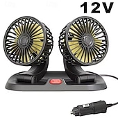 billiga Bilentusiaster-Dubbelhuvudig bilfläkt 12v 24v USB-driven, 360° roterbar bärbar fordonskylfläkt, tyst kraftfull billuftcirkulator för instrumentbrädans nackstöd, universell passform för bil, SUV, lastbil, husbil,