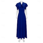 abordables Vestidos de los años 20-Vintage Rugido 20s 1920s Longitud Larga Vestidos Vestido Flapper Mangas cortas El gran Gatsby charlestón Color sólido Corte A Escote en Pico Disfraz Mujer Víspera de Todos los Santos Carnaval bar