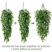 levne Umělé rostliny a zeleň-Sada 4 umělých závěsných rostlin, umělé závěsné rostliny, umělé závěsné rostliny eukalyptu, UV odolné plastové rostliny pro vnitřní a venkovní použití, stěnu, svatbu, terasu, verandu, dekoraci