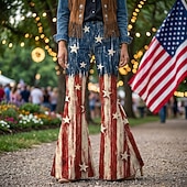 250° anniversario USA Retrò Vintage Anni '70 Pantaloni Pantaloni a zampa d'elefante Hippie Disco Vita alta Costume Per donna Mascherata 4 Luglio Feste Giorno dell'Indipendenza Adulti Pantaloni