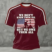  4 de julho de 2026 250º Dia da Memória Camiseta Masculina com Impressão 3D da Bandeira dos EUA para Veteranos de Manga Curta Casual Rua