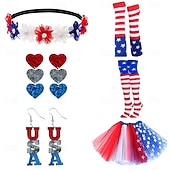  Set 250-jähriges Jubiläum USA 1980er Kopfschmuck Tutu Unterrock mit Zubehör Kostüm Damen Halloween Karneval Maskerade Unabhängigkeitstag 4. Juli Erwachsene Rock Kopfschmuck Weitere Accessoires