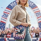 abordables Accessoires-Sac bandoulière femme en polyester, bandoulière ajustable, imprimé audacieux d'aigle et de drapeau américain, parfait pour le 250e anniversaire des États-Unis, la fête de l'indépendance et au quotidien.