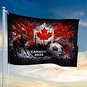 preiswerte Gartenfahnen, Banner-Canada 2026 Flag - Showcasing Majestic Moose, Iconic Maple Leaf, Soccer Ball &amp; Cityscape, Striking Artwork, Quality Fabric