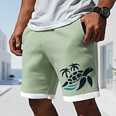 abordables pantalones cortos deportivos 3d para hombre-Hombre tortugas Criaturas del mar Pantalones cortos de gofres Pantalones cortos casuales Pantalones cortos texturizados Media cintura Hawaiano Diario Vacaciones Cintura elástica con cordón Pantalones