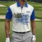 billige Golfpolo for menn-Amerikansk uavhengighetsdag Herre Amerikansk amerikansk flagg Golf Sports poloskjorter Kortermet Poloskjorter Skjorter med krage Fritid treningsklær Knapper Vår sommer Blå Rød Lilla