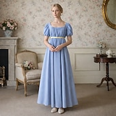 preiswerte Kleid-Retro Vintage Mittelalterlich Renaissance Knöchellänge Kleid Ballkleid Kleid im Regency-Stil Kurze Ärmel Prinzessin Dame Einfarbig Quadrathals Kostüm Damen königlich Halloween Karneval Leistung