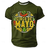 abordables Camisetas divertidas para hombres-Camiseta de hombre para el Cinco de Mayo con estampado de chiles y motivos mexicanos. Manga corta, cuello redondo, estilo casual. Ideal para celebraciones. Tallas: S, M, L, XL, XXL y XXXL.