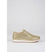 economico Sneakers da donna-sneakers slip-on glitterate dorate da donna – scarpe casual da passeggio scintillanti per la moda e l'uso quotidiano