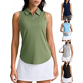 Χαμηλού Κόστους Γυναικείο πουκάμισο-Γυναικεία Μονόχρωμο Πουκάμισο τένις Αμάνικο UPF50+ Γρήγορο Στέγνωμα Τέννις Γκολφ Μπάντμιντον Γιακά με φερμουάρ Μπλουζάκι Μπολύζες Μαύρο Βαθυγάλαζο Πράσινο Ρούχα τένις