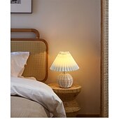 cheap Room Decor Lights-Rattan Wicker Lampshade, Small Table Lampshade, Mini Bedside Lamp For Bedroom, Living Room, Scalloped Lampshade, Side Table, Vintage Aesthetic Pleated Lampshade