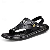 abordables Sandalias de Vacaciones-Sandalias de hombre de piel sintética marrón: calzado informal de verano, correa ajustable, ideales para viajes al aire libre y para el día a día.