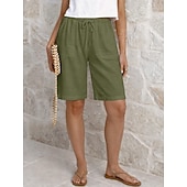 economico Fondi-Per donna Pantaloni capri Shorts Shorts di Lino Pantaloncini Estivi Vacanza Moda Essenziale Lunghezza al ginocchio Vita media Semplice Coulisse Tasca Elastico in vita Leggero Traspirante Inelastico