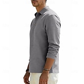 cheap Men's Classic Polo-Men's Linen Shirt Polo Shirts Casual Street Lapel Long Sleeve Basic Modern Plain Buttons Spring Fall Regular Fit Black White Navy Blue Khaki Dark Grey Army Green Linen Shirt