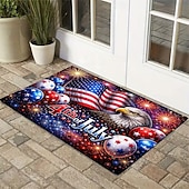 cheap Doormats-U.S. 250th Anniversary front door mat 4th of July Doormat Featuring American Flag Bald Eagle and Fireworks Design Patriotic Red White Blue Balloons Perfect for Independence Day entryway deco