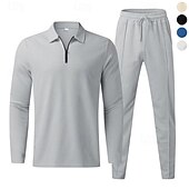 cheap Tracksuits-Men's Tracksuit Sweatpants Track Top Zipper 2 Piece Solid Colored Clothing Suit Fall Black White Gym Athleisure Running Windproof Long Sleeve Sport Activewear Stretchy Regular Fit