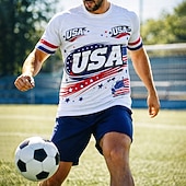 tanie Koszulki biegowe i topy-Męskie Koszulka piłkarska Geometryczny USA Flaga Ameryki Bluzki typu pullover Koszulka sportowa Lato Kolorowy blok Krótki rękaw Codzienny Obuwie sportowe Spandeks UPF 50 Szybkie wysychanie Odprowadza