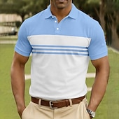 abordables Polo classique pour homme-Homme Rayé Polo Manche Courte Polos Chemises à Col Occasionnel Athleisure Boutons Printemps &amp; Été Bleu Blanche bleu marine