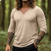 preiswerte Basic-T-Shirts-Herren T Shirt T-Shirt Langarmshirt Langarm V Ausschnitt Sommer Frühling Einfach Mode Designer Basic Klassisch Urlaub Straße Ausgehen Schwarz Violett Himmelblau Top T-Shirt für Herren