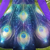 preiswerte 3D Shining Vision Kleid-Mädchen' 3D Grafik Pfau Kleid Langarm 3D-Druck Frühling Herbst Täglich Urlaub Party Lässig Prinzessin Schön Kinder 4-12 Jahre Freizeitkleid A Linie Kleid Knielang Normale Passform
