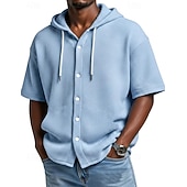 voordelige Smart-casual overhemden voor heren-Voor heren Overhemd Wafel Shirt Normaal shirt Overhemd met knopen Wit Korte mouw Effen Kleur Effen Capuchon Casual Dagelijks Lapwerk Kleding Vakantie Modieus Casual