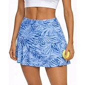 baratos Saias e Skorts Femininos-Mulheres Floral Saia de tênis Bolsos Elástico Redutor de Suor Respirável Corrida Ginástica Ioga Saias Azul Roupas de tênis