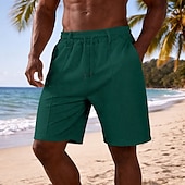 voordelige Casual korte broek-Voor heren Wafel korte broek Korte broek Casual korte broek Gestructureerde shorts Zak Elastische taille Effen Comfort Ademend Knielengte Casual Buiten Strand Vakantie Modieus Zwart Bruin Inelastisch