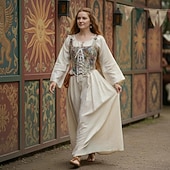 voordelige Bovenkanten-Middeleeuws Renaissance Cottagecore Korset Lijfje Viking Boers Veters Bloemig Jacquard Kostuum Dames Keltisch Fantasie Halloween Carnaval Prestatie LARP Ren Faire Volwassenen Korset
